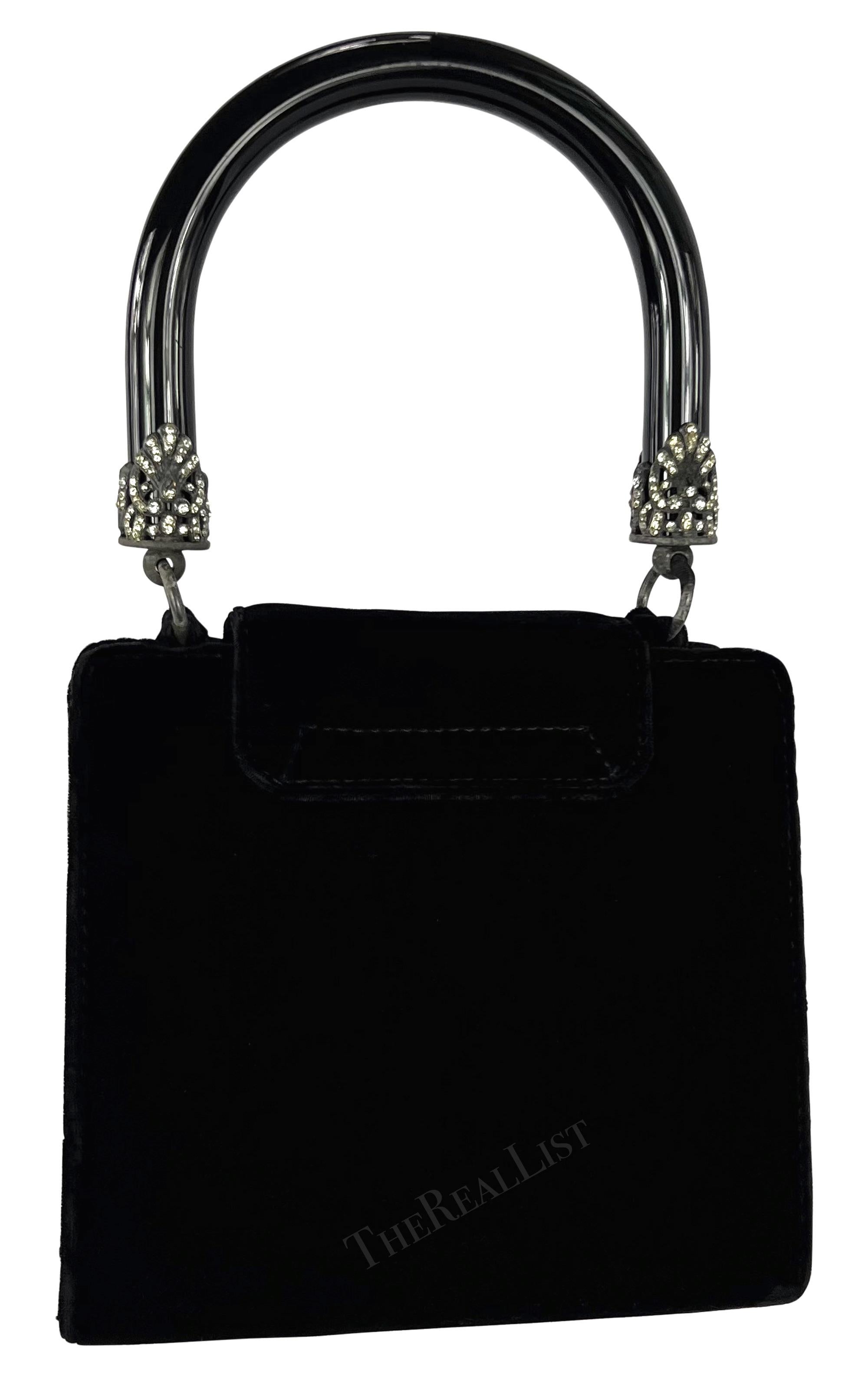 1990s Gianfranco Ferré Black Velvet Acrylic Top Handle Box Bag 1