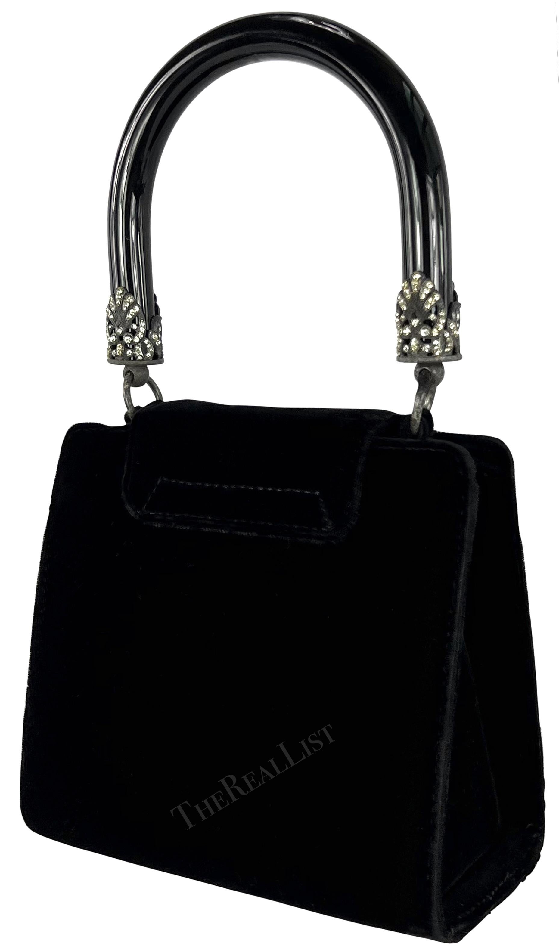 1990s Gianfranco Ferré Black Velvet Acrylic Top Handle Box Bag 2