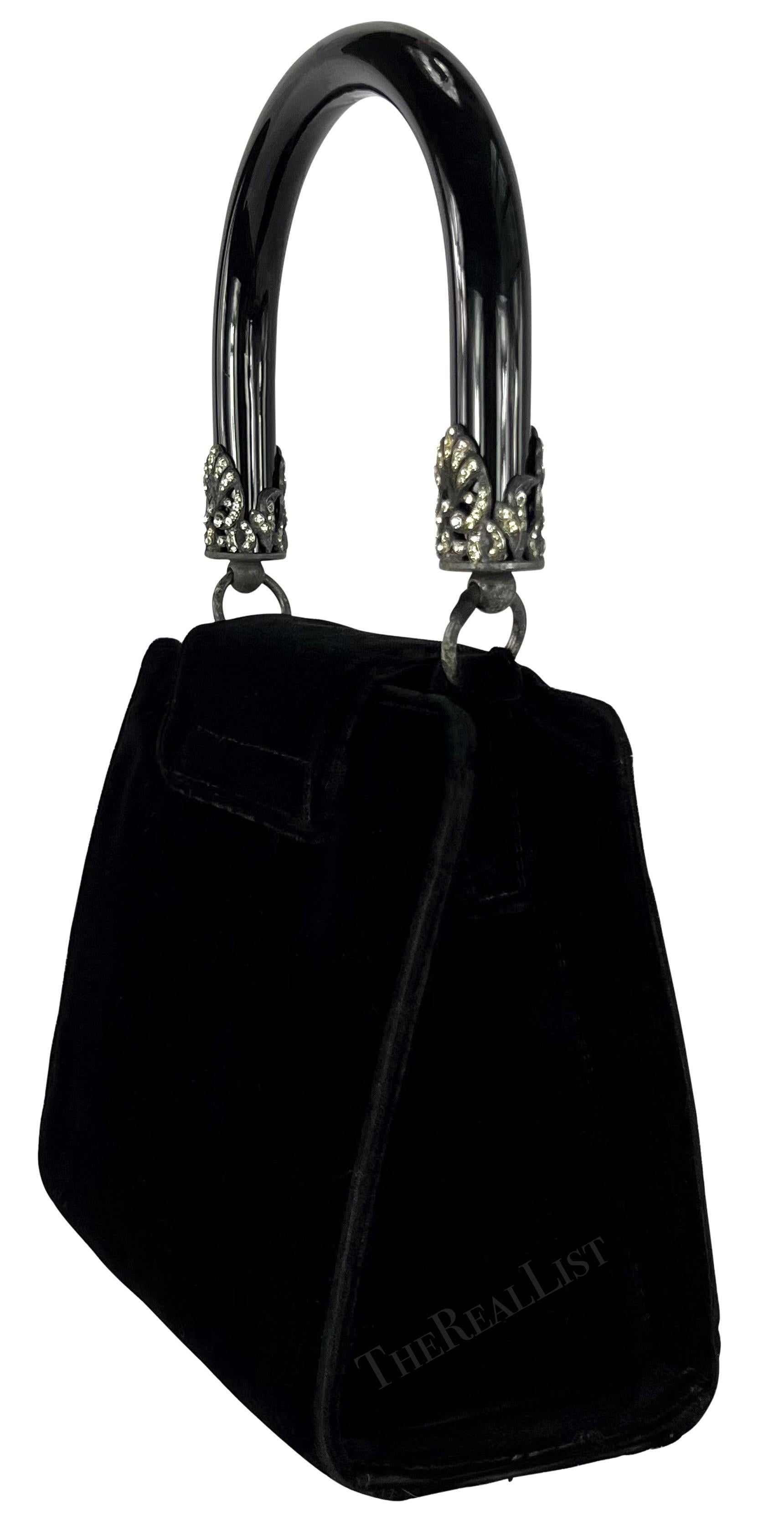 1990s Gianfranco Ferré Black Velvet Acrylic Top Handle Box Bag 3