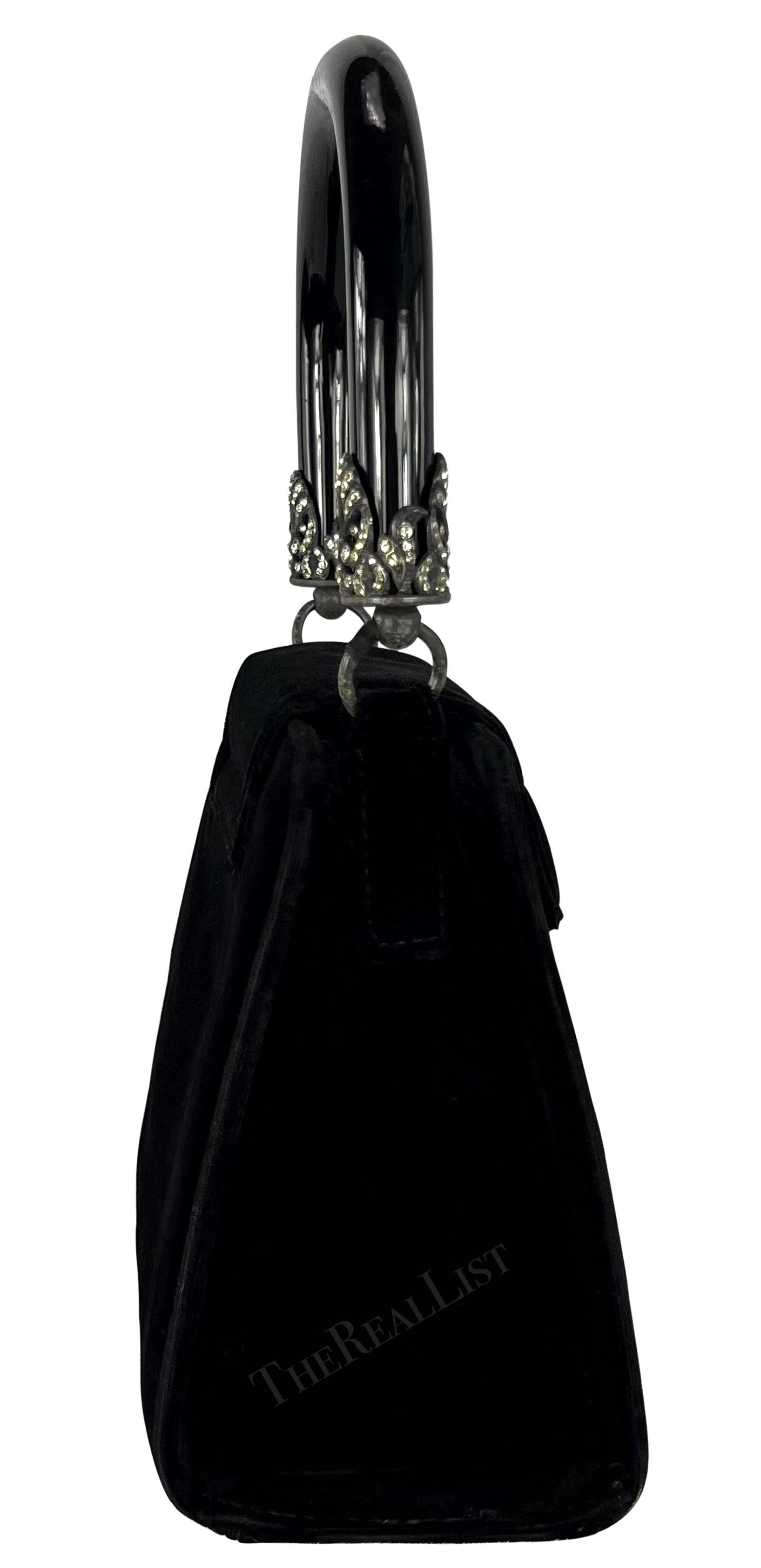 1990s Gianfranco Ferré Black Velvet Acrylic Top Handle Box Bag 4