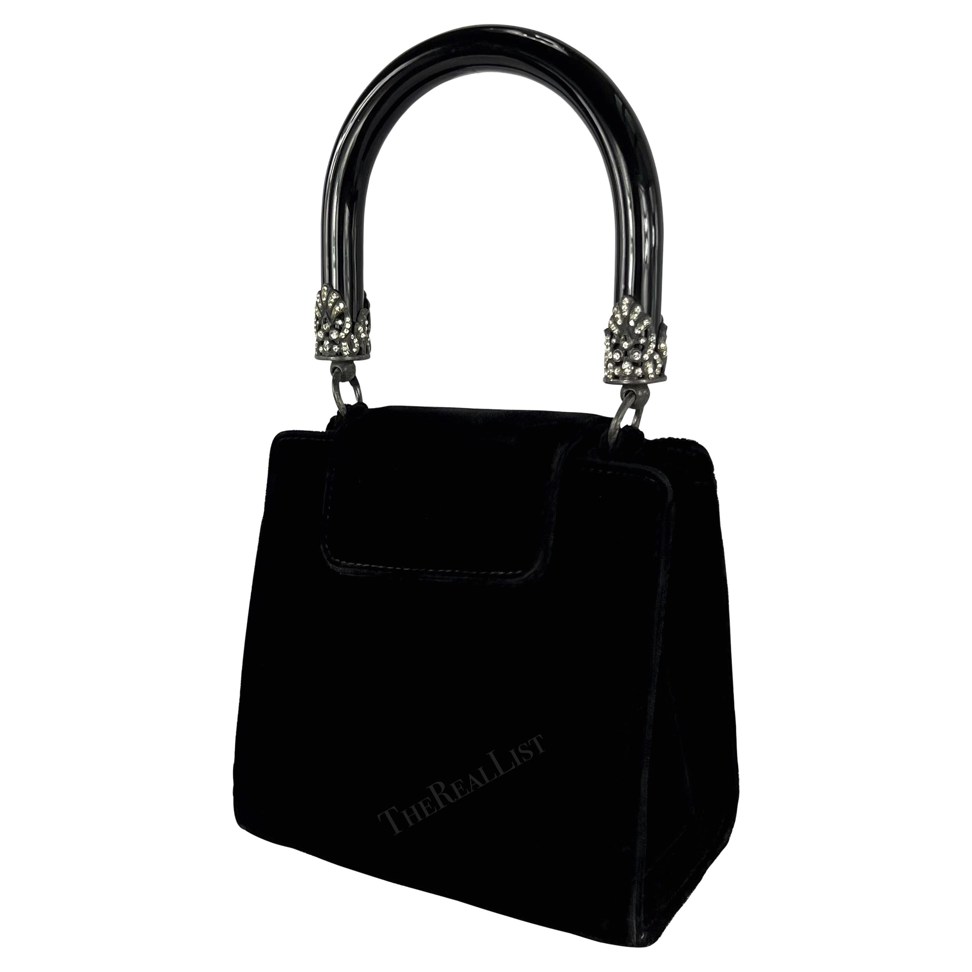 1990s Gianfranco Ferré Black Velvet Acrylic Top Handle Box Bag
