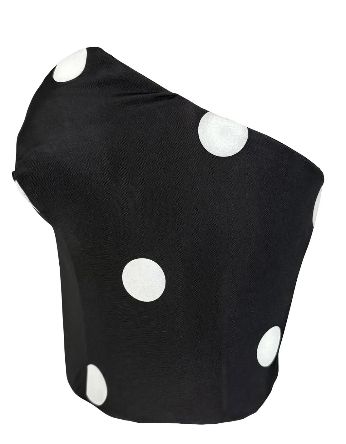 1990er Gianfranco Ferré Schwarzes weißes gepunktetes Korsett entbeintes trägerloses Bustier Top im Zustand „Hervorragend“ im Angebot in West Hollywood, CA