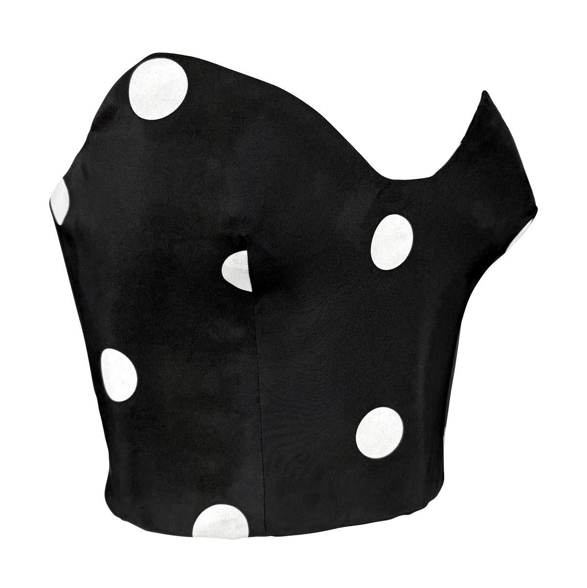 1990er Gianfranco Ferré Schwarzes weißes gepunktetes Korsett entbeintes trägerloses Bustier Top im Angebot 1