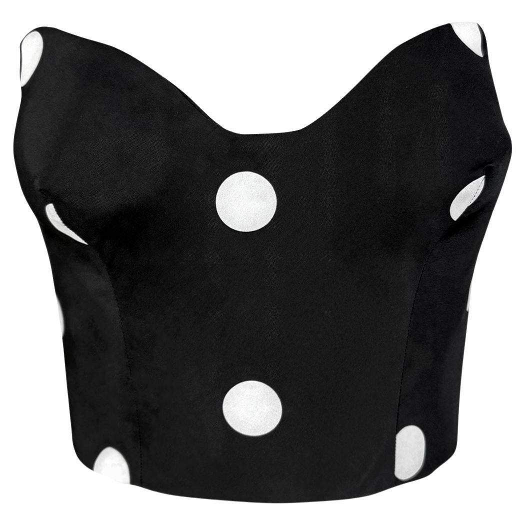 1990er Gianfranco Ferré Schwarzes weißes gepunktetes Korsett entbeintes trägerloses Bustier Top im Angebot