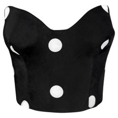 1990s Gianfranco Ferré Black White Polka Dot Corset Boned Strapless Bustier Top