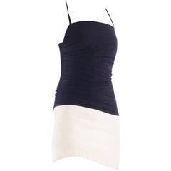 Vintage 1990S GIANFRANCO FERRE Black 
White Polyester Cotton Ruched Minimal Mini Dress