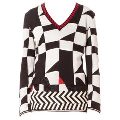 1990'S GIANFRANCO FERRE Black & White Rayon Cotton Optical Patterned Sweater Wi