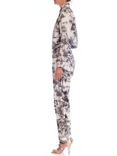 GIANFRANCO FERRE - Ensemble pantalon et veste en coton noir et blanc style tropical, années 1990