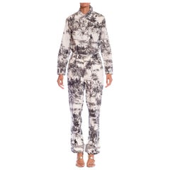 1990S GIANFRANCO FERRE Conjunto Chaqueta Pantalones Algodón Tropical Blanco y Negro