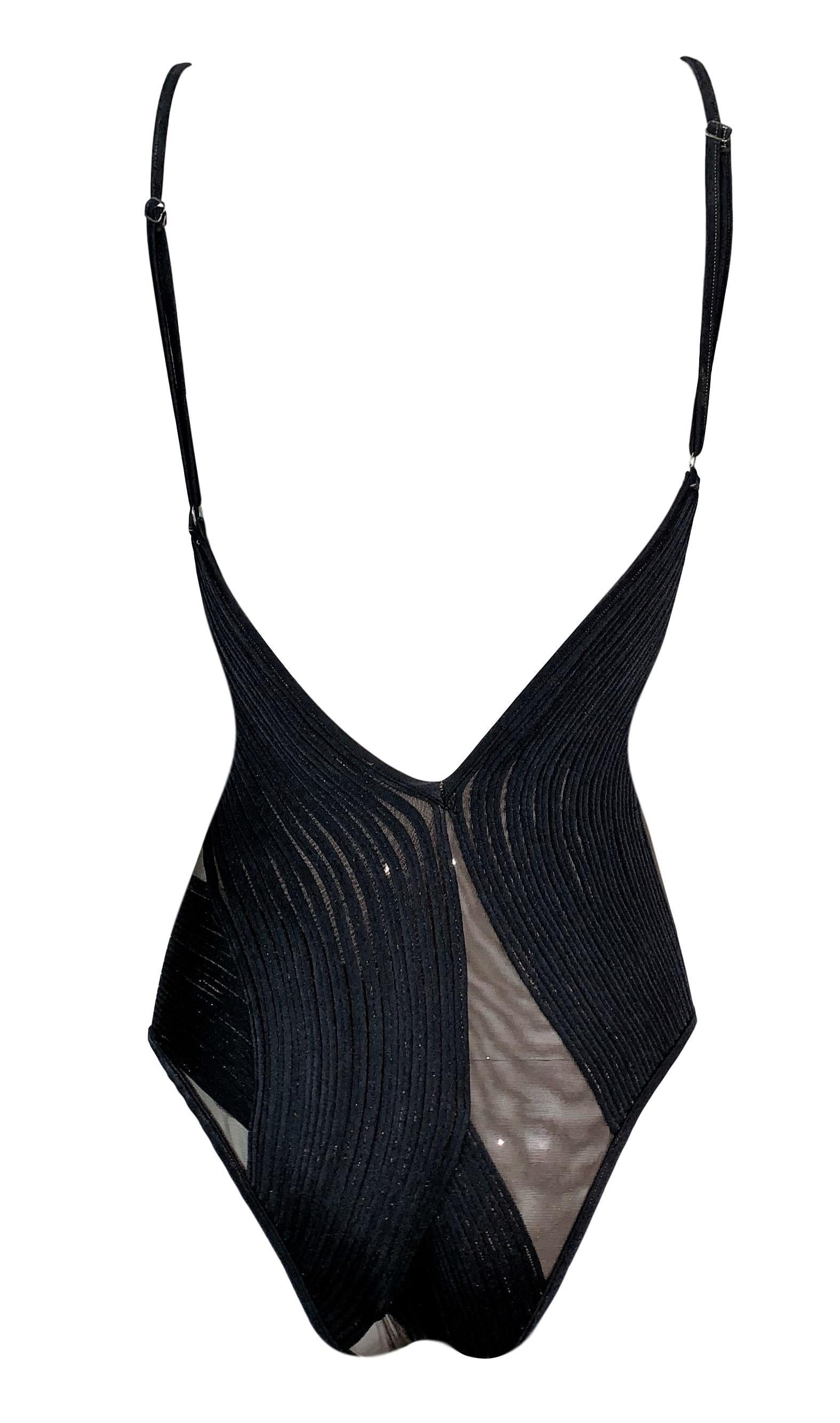 Gray 1990's Gianfranco Ferre Brown & Gold Sheer Mesh Bodysuit Swimsuit