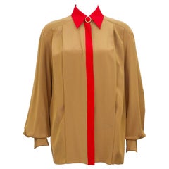 Vintage 1990s Gianfranco Ferre Butterscotch Silk Shirt with Red Trim
