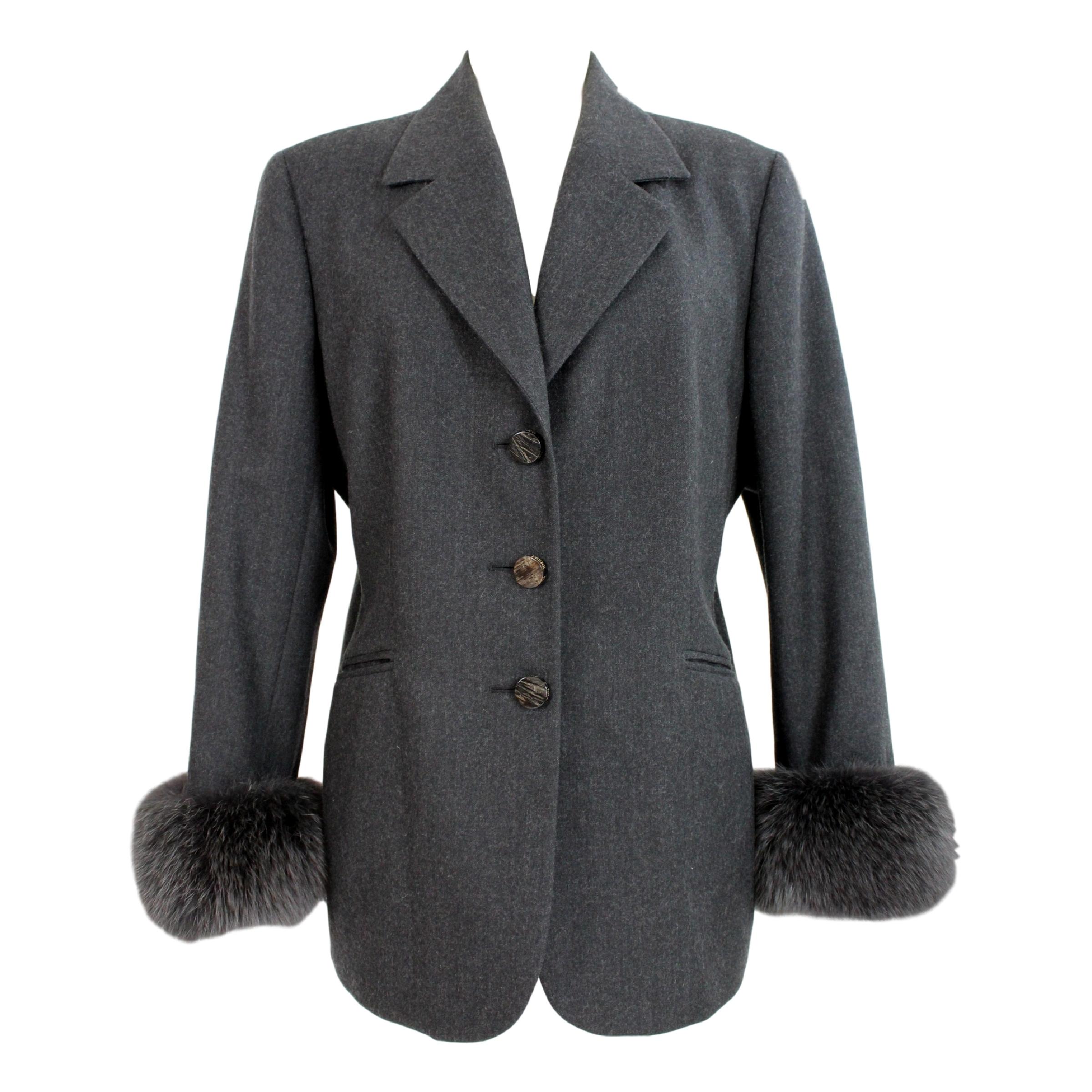 1990s Gianfranco Ferre Gray Oversize Fur Wool Vintage Jacket