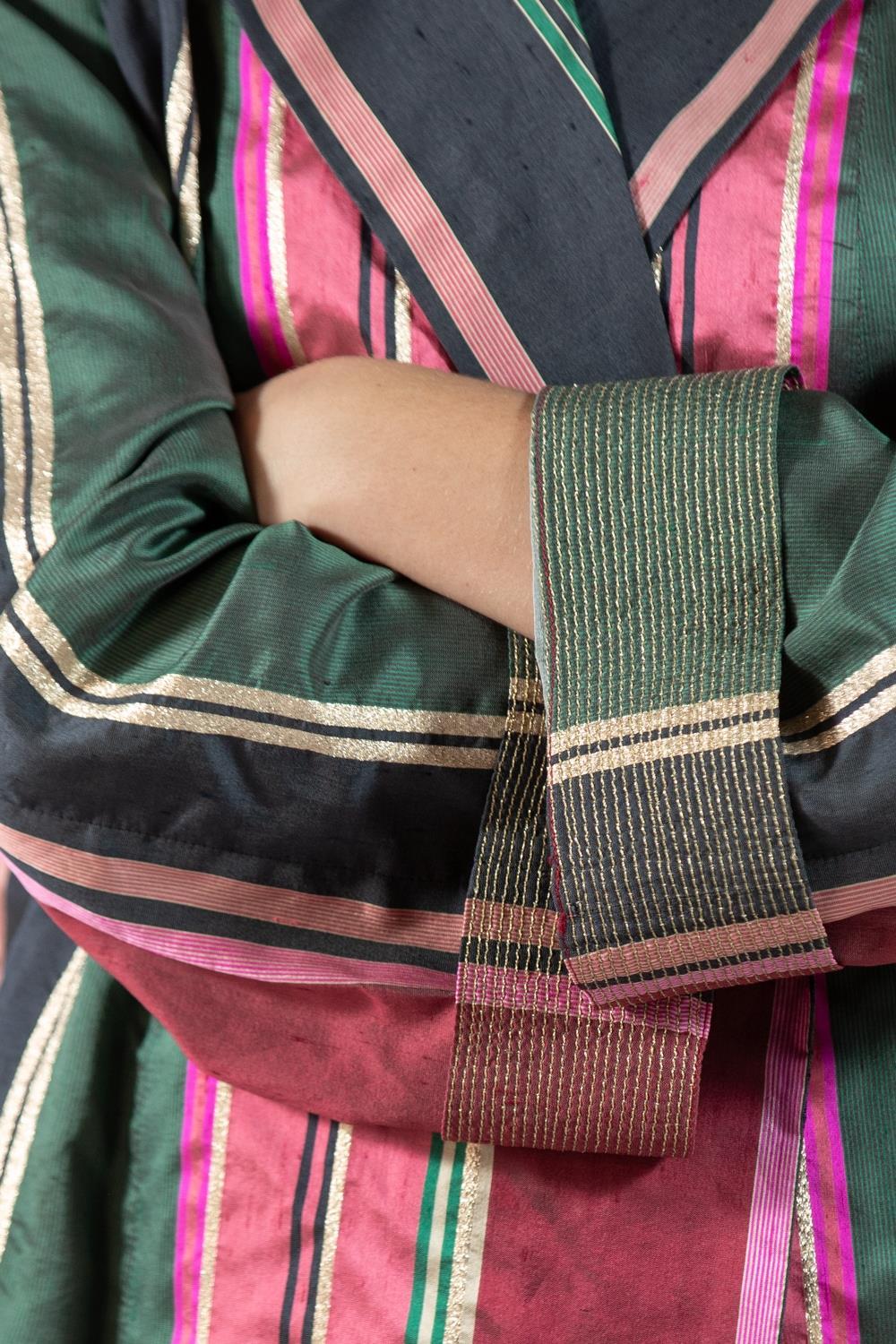 1990S Gianfranco Ferre Green Pink Silk & Lurex Jacket For Sale 6