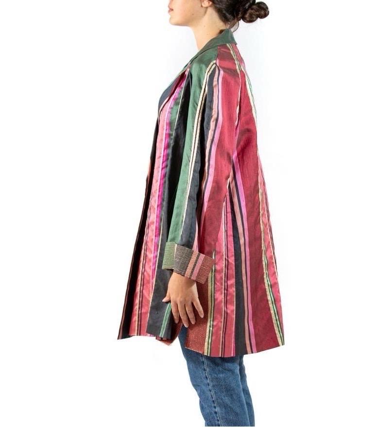 1990S Gianfranco Ferre Green Pink Silk & Lurex Jacket In Excellent Condition For Sale In New York, NY
