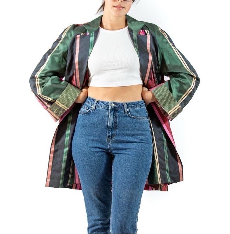 1990S Gianfranco Ferre Green Pink Silk & Lurex Jacket For Sale 1