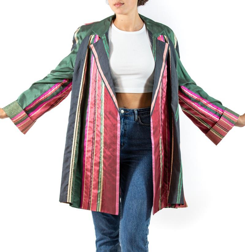 1990S Gianfranco Ferre Green Pink Silk & Lurex Jacket For Sale 2
