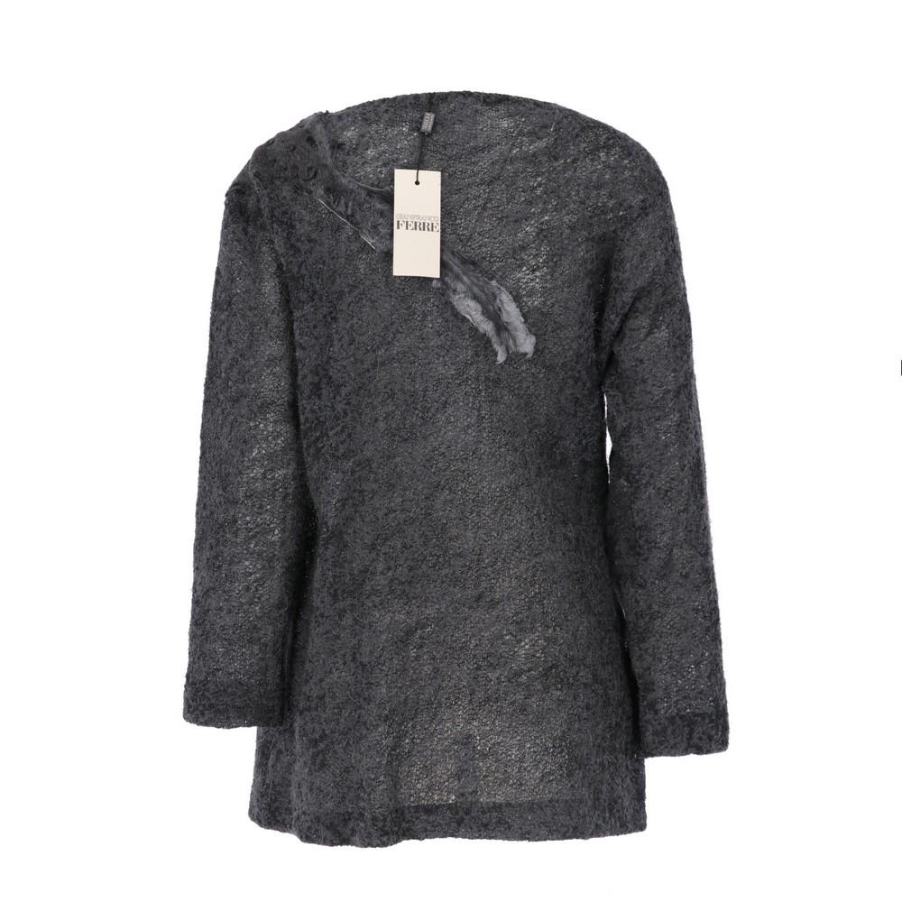 Black 1990s Gianfranco Ferré Grey Furry Sweater For Sale