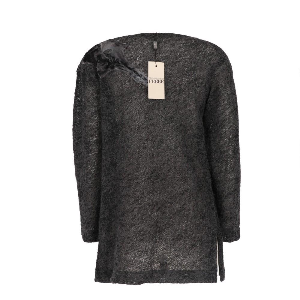 Black 1990s Gianfranco Ferré Grey Furry Sweater