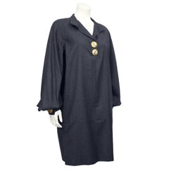1990s Gianfranco Ferre Grey Wool Tunic Dress With Gold Buttons