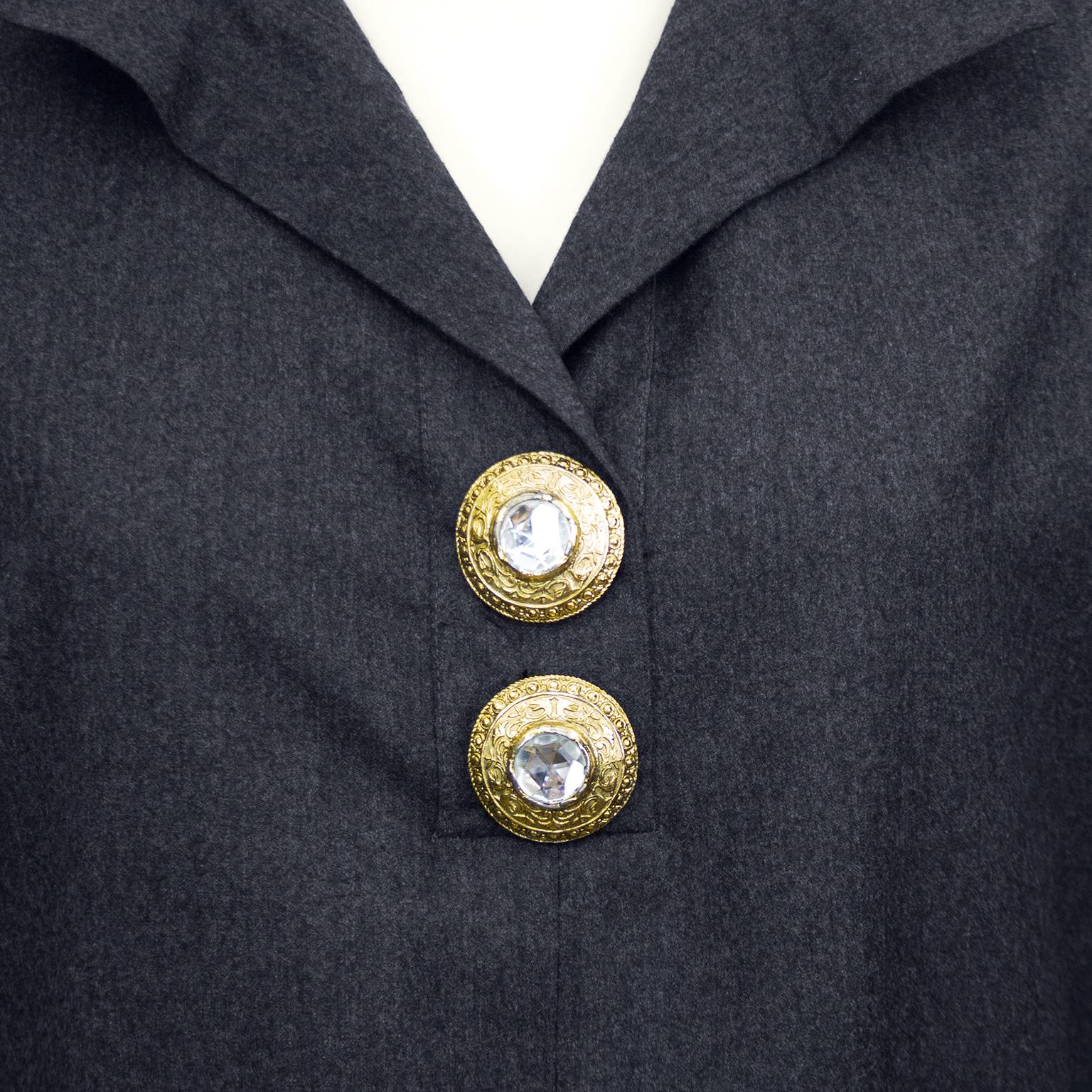 1990s Gianfranco Ferre Grey Wool Tunic Dress With Gold Buttons  In Good Condition In Toronto, Ontario