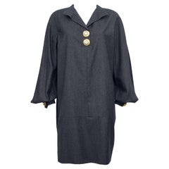 1990s Gianfranco Ferre Grey Wool Tunic Dress With Gold Buttons 