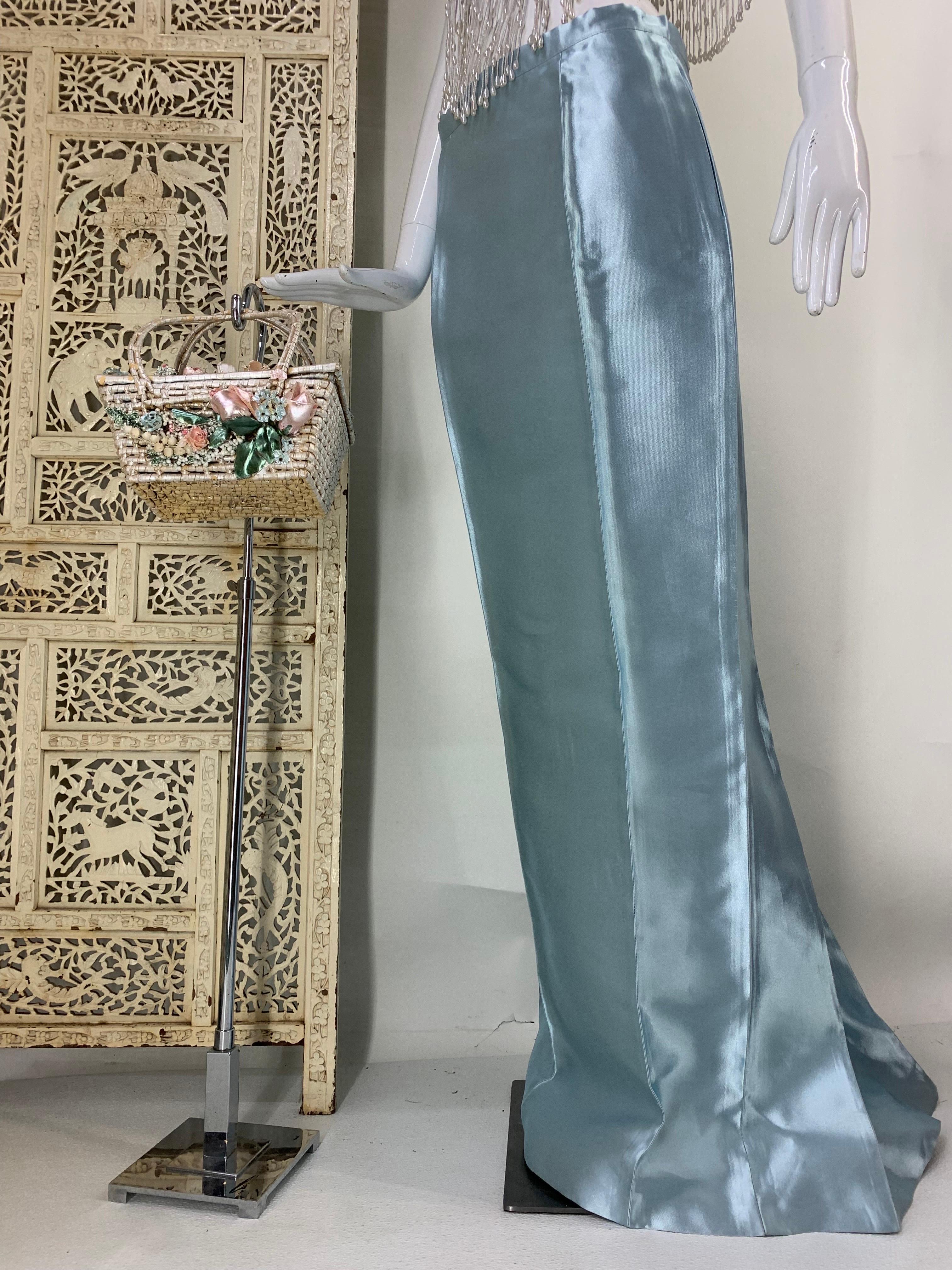 1990s Gianfranco Ferre Ice Blue Shark Skin Fishtail Full Length Skirt 6