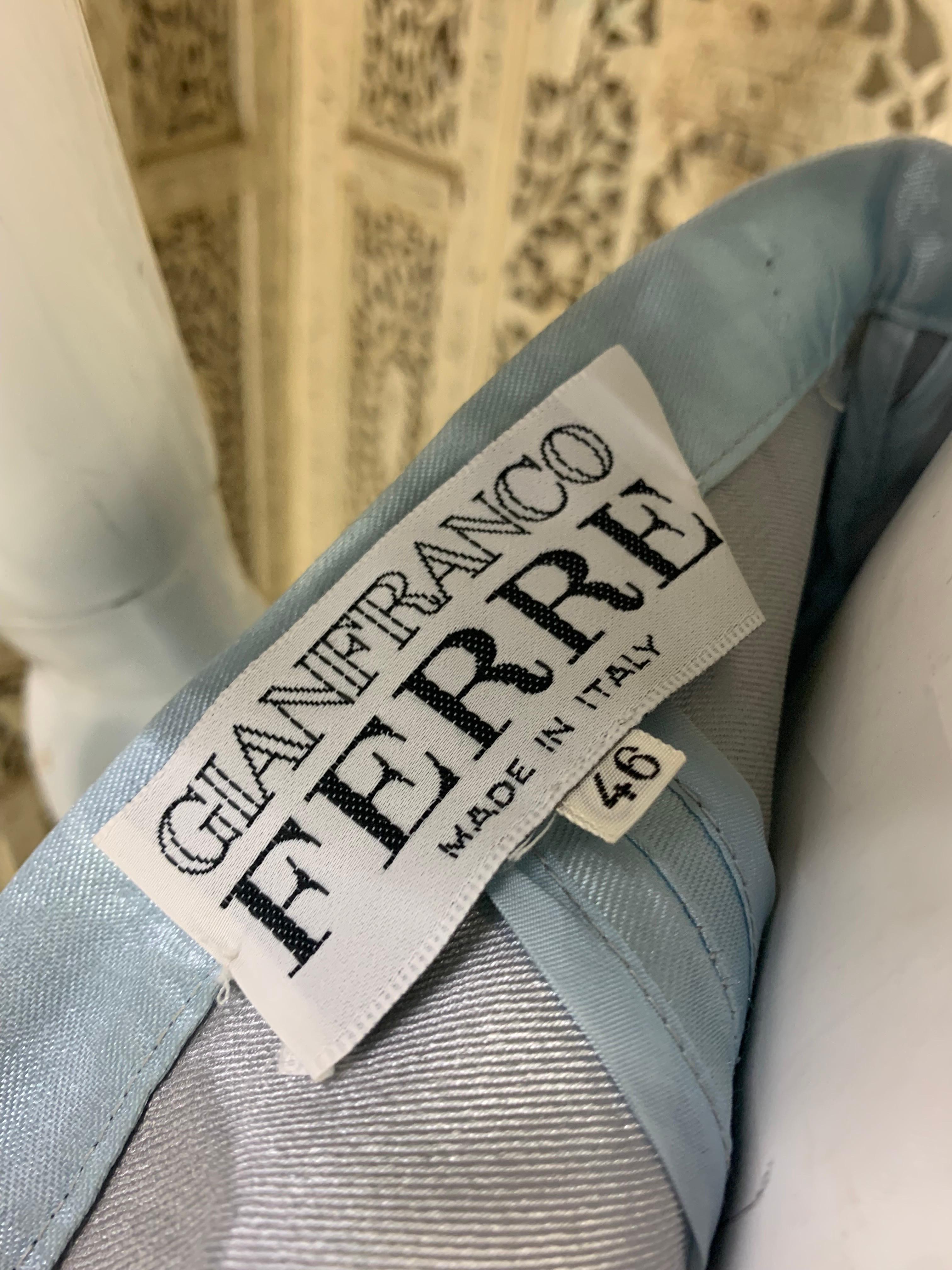 1990s Gianfranco Ferre Ice Blue Shark Skin Fishtail Full Length Skirt For Sale 7