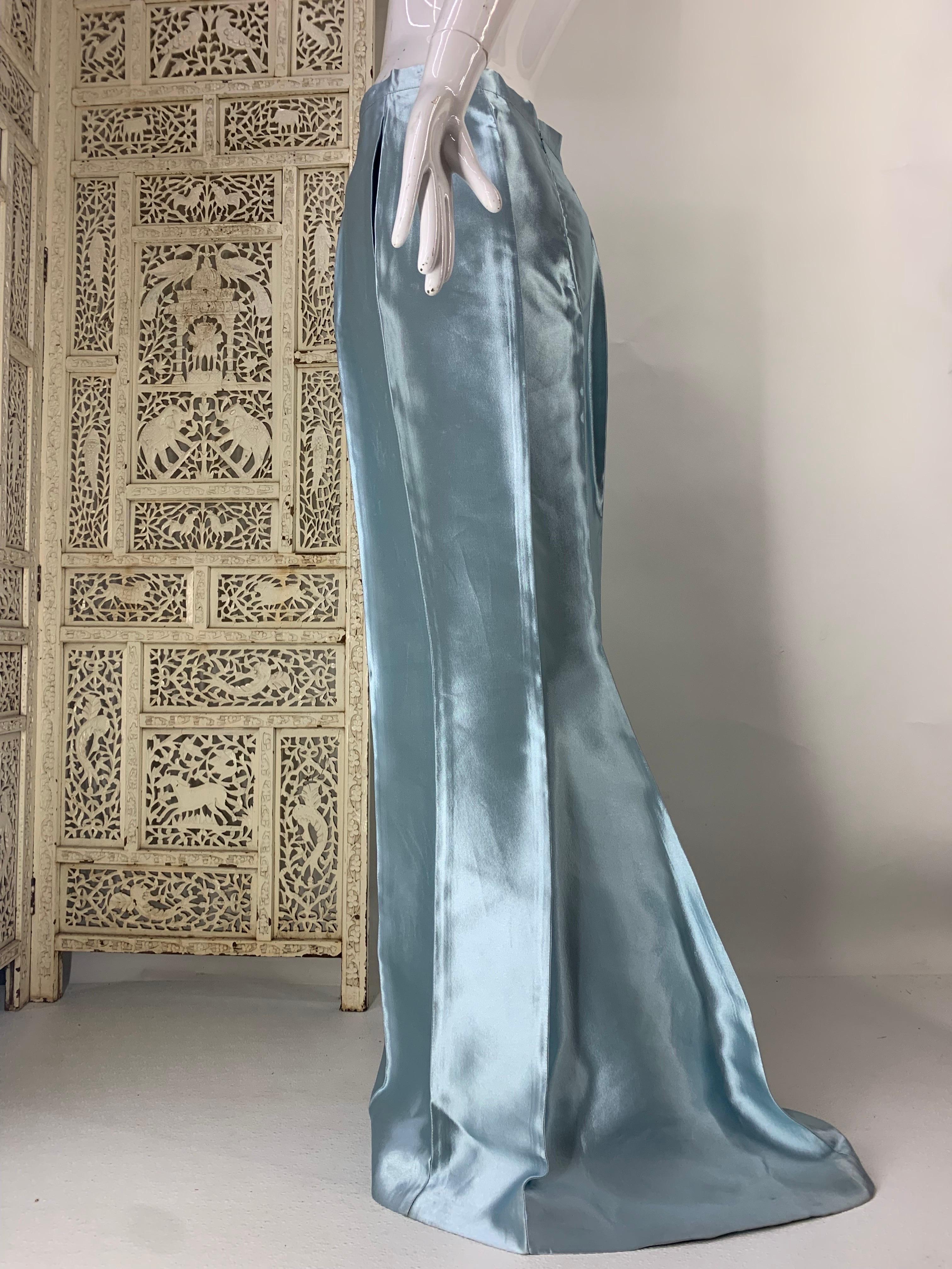 1990s Gianfranco Ferre Ice Blue Shark Skin Fishtail Full Length Skirt: A fantastic start for a holiday soiree ensemble. Can be worn with a tailored shirt or spangles. Size US 10.