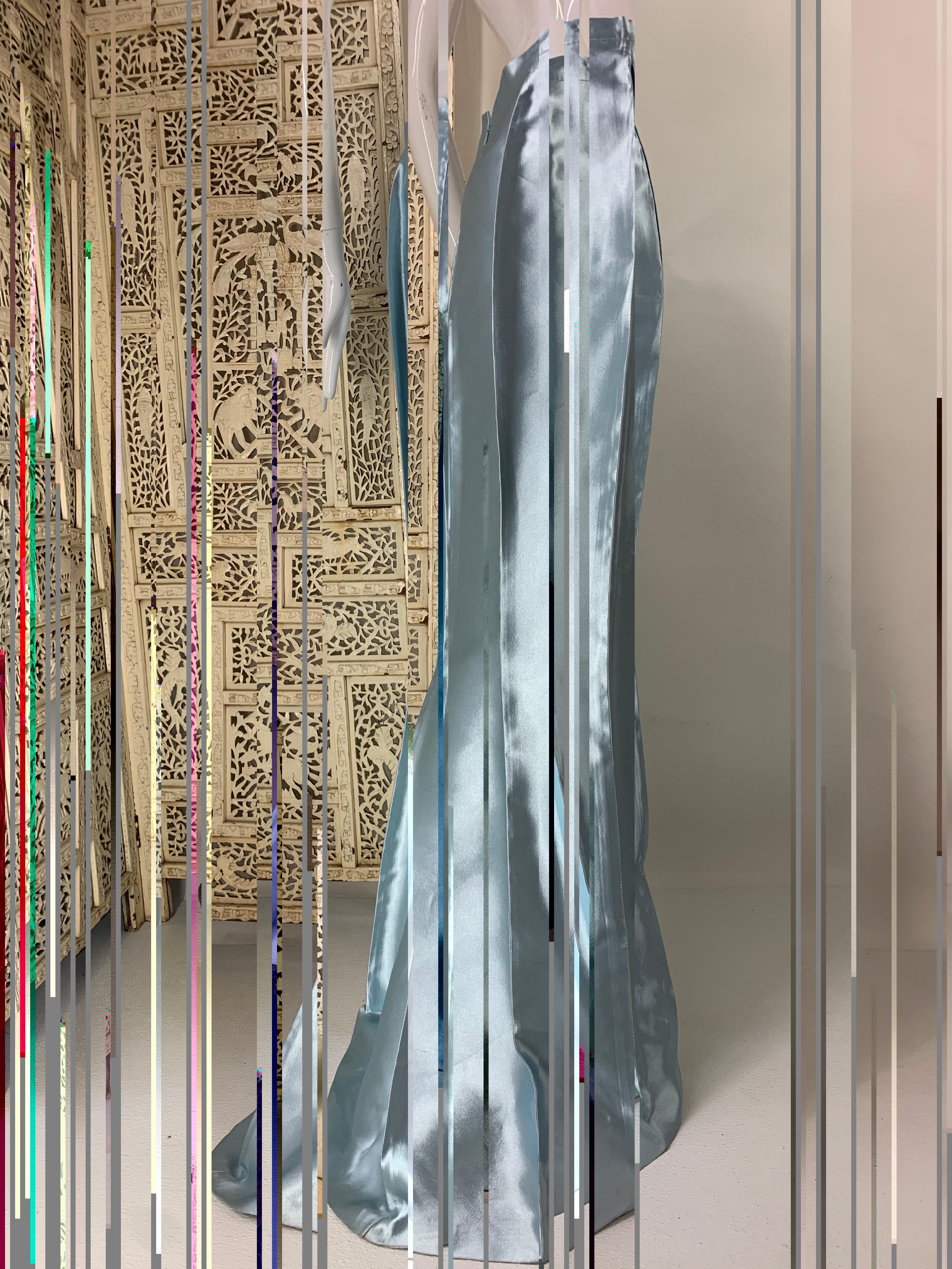 1990s Gianfranco Ferre Ice Blue Shark Skin Fishtail Full Length Skirt In Excellent Condition In Gresham, OR