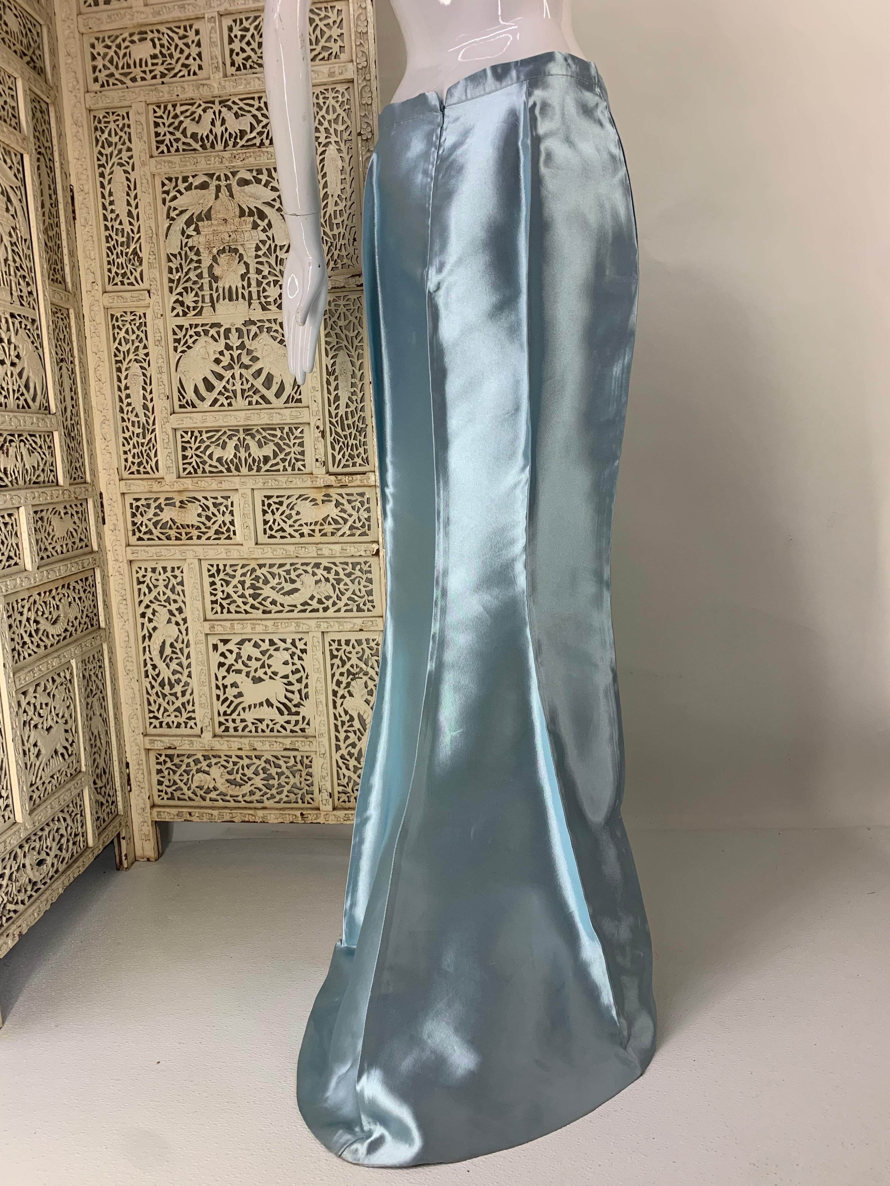 Women's 1990s Gianfranco Ferre Ice Blue Shark Skin Fishtail Full Length Skirt For Sale