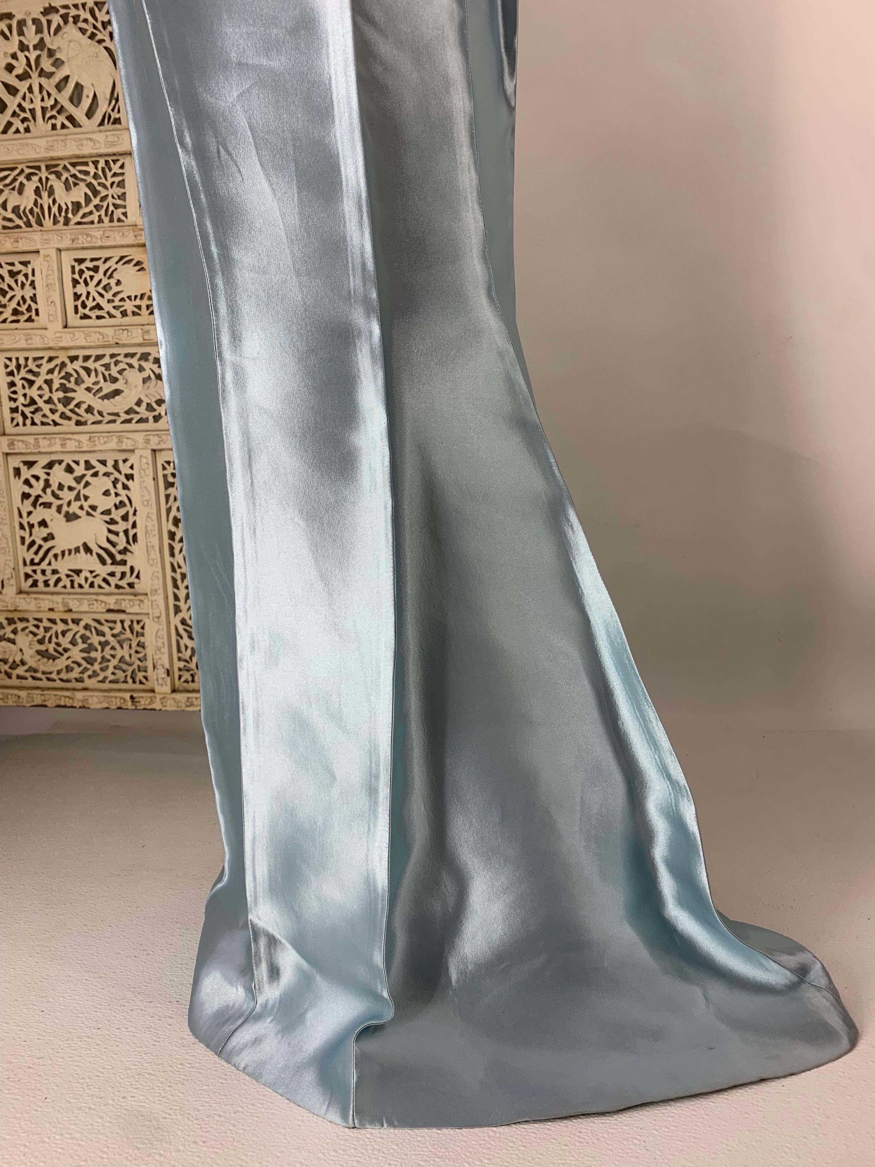 1990s Gianfranco Ferre Ice Blue Shark Skin Fishtail Full Length Skirt 2