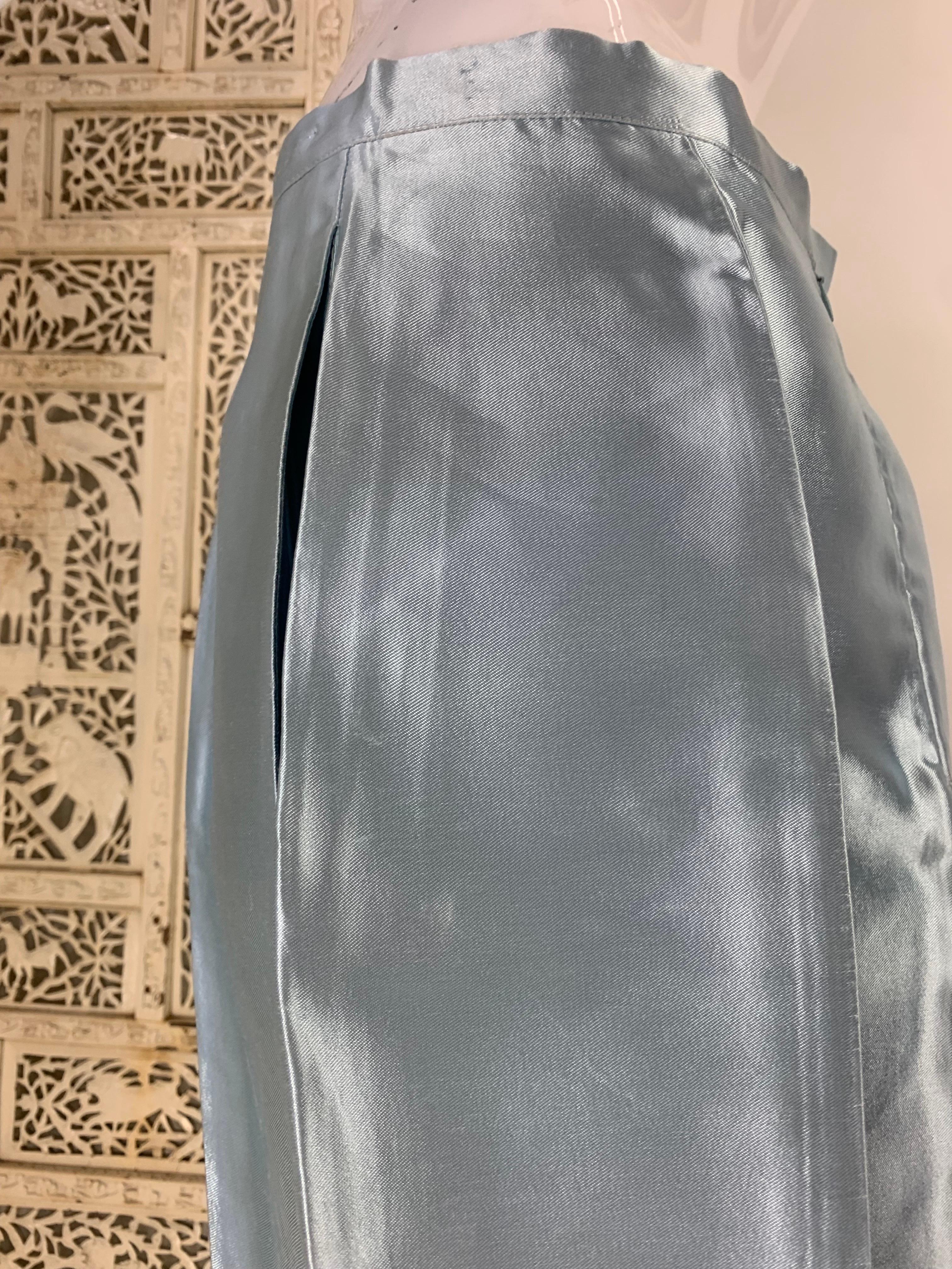 1990s Gianfranco Ferre Ice Blue Shark Skin Fishtail Full Length Skirt 3