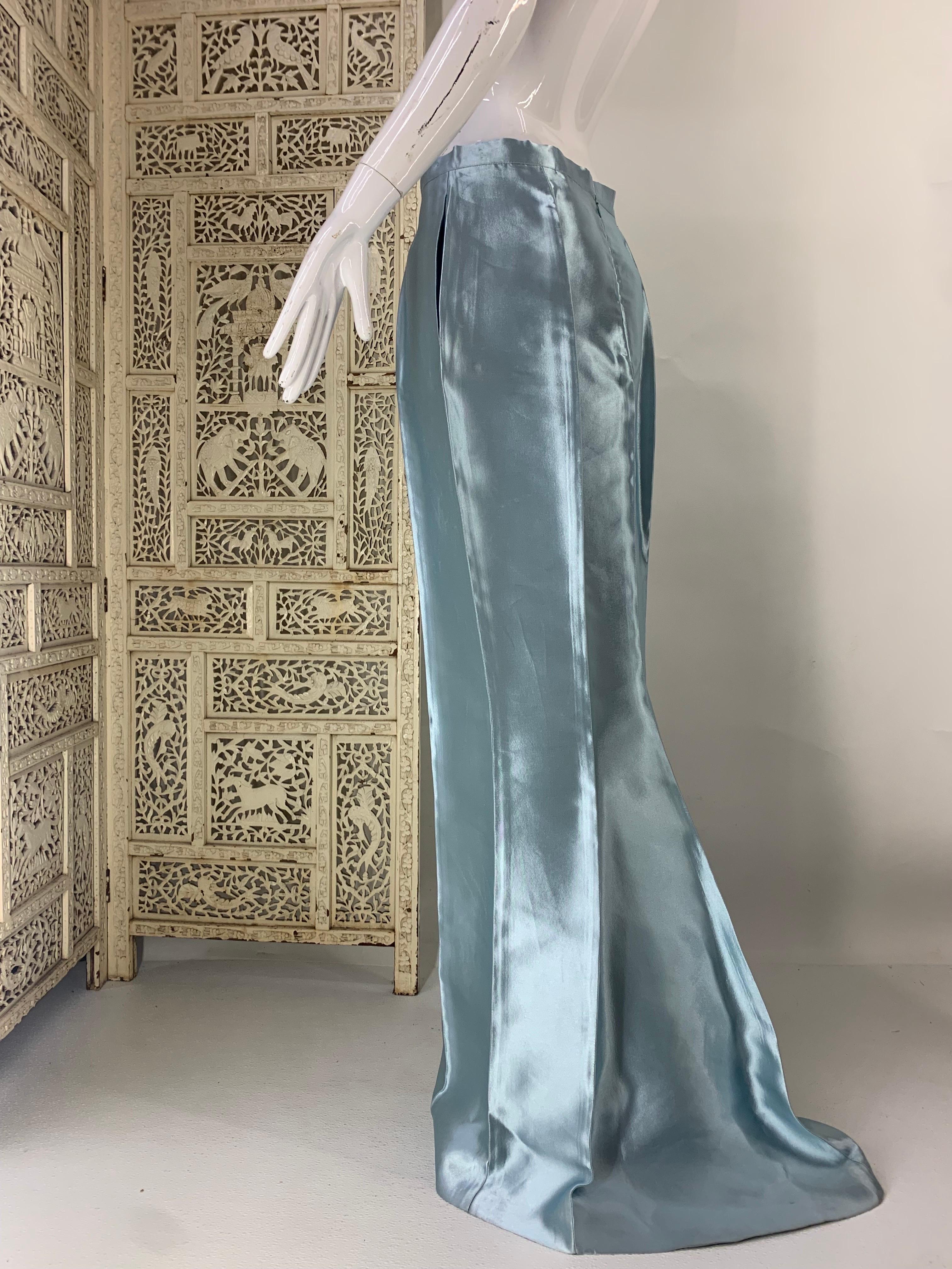1990s Gianfranco Ferre Ice Blue Shark Skin Fishtail Full Length Skirt For Sale 4