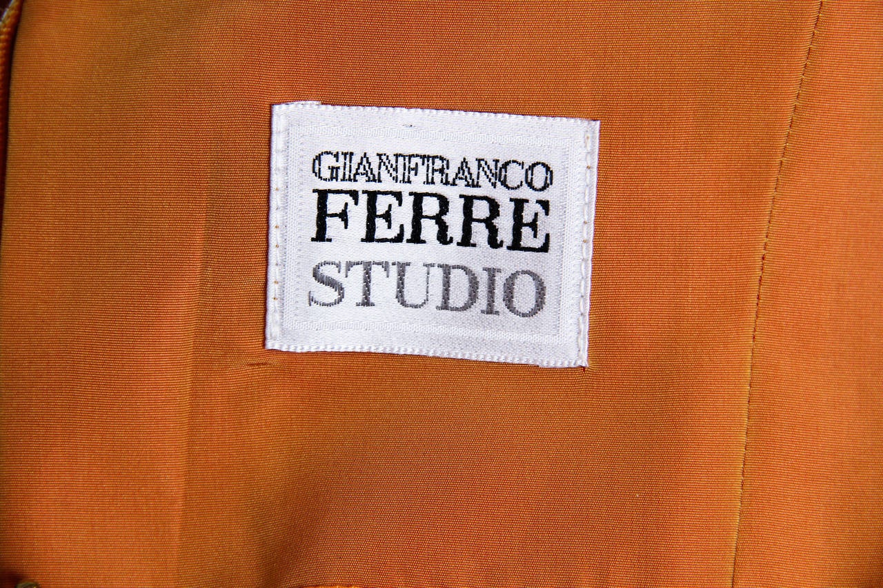1990S GIANFRANCO FERRE Light Orange Irridescent Acetate Taffeta Gown With Drama 5