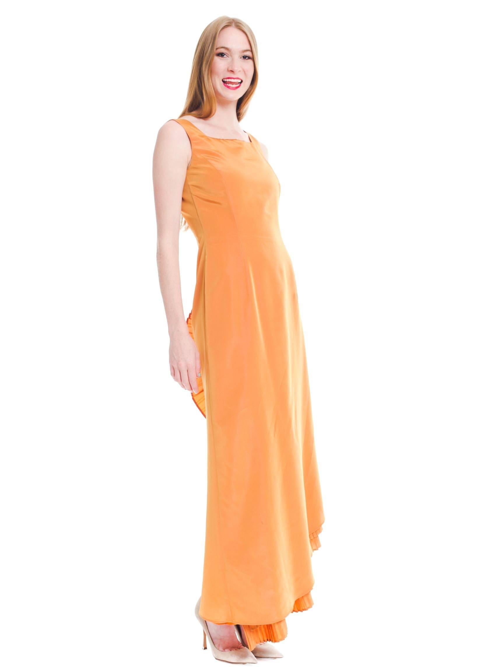 1990S GIANFRANCO FERRE Light Orange Irridescent Acetate Taffeta Gown With Drama In Excellent Condition In New York, NY