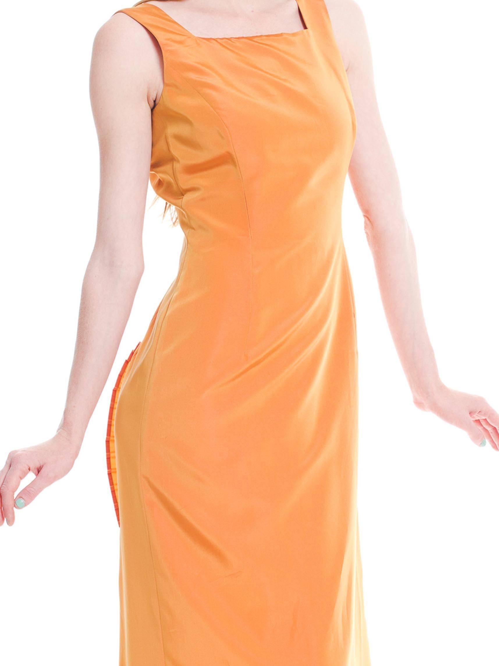 Women's 1990S GIANFRANCO FERRE Light Orange Irridescent Acetate Taffeta Gown With Drama