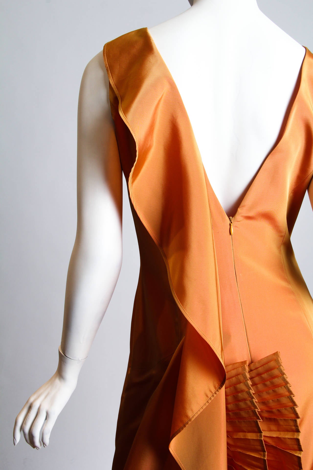1990S GIANFRANCO FERRE Light Orange Irridescent Acetate Taffeta Gown With Drama 2