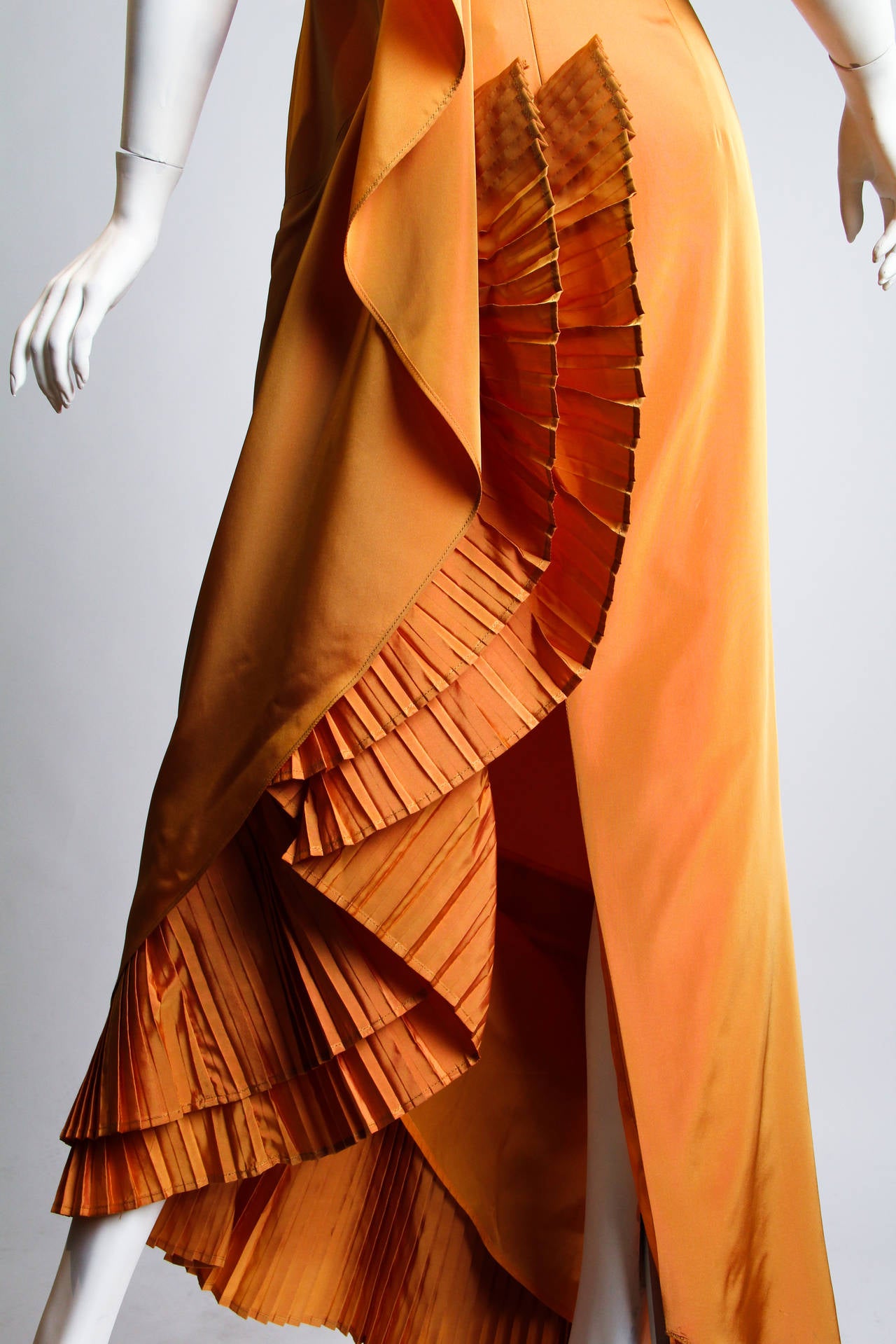 1990S GIANFRANCO FERRE Light Orange Irridescent Acetate Taffeta Gown With Drama 3