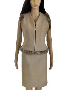 1990's GianFranco Ferre Nude-Beige 100% Mink Vest A Line Skirt Suit IT 40/ 2 4