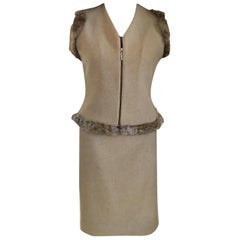 Vintage 1990's GianFranco Ferre Nude-Beige 100% Mink Vest A Line Skirt Suit IT 40/ 2 4