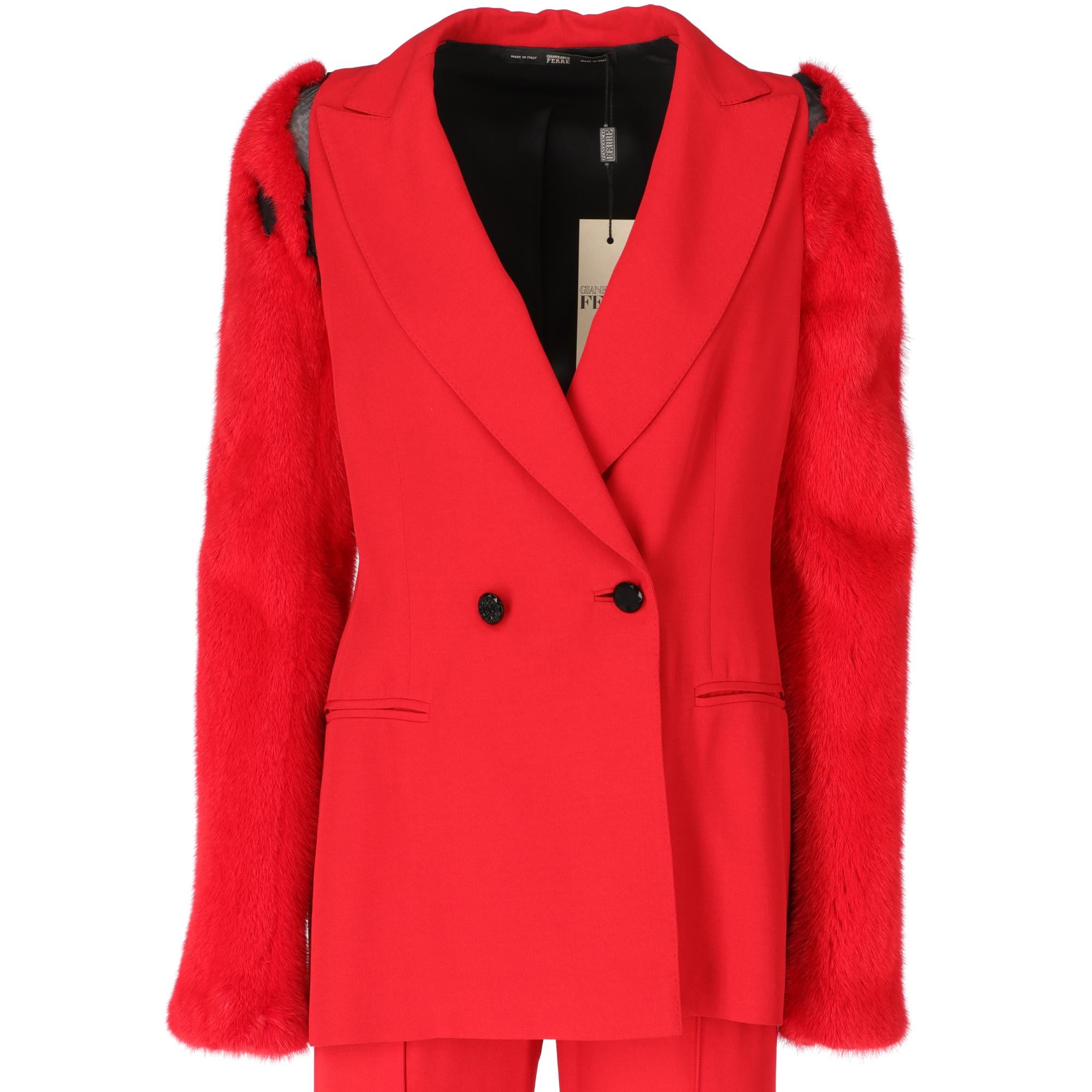 Women's 1990s Gianfranco Ferrè Red Mink Suit