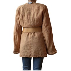 1990s Gianfranco Ferré Reversible Linen Taffeta Kimono Coat with Leather Belt