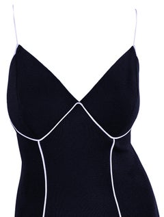 1990s Gianfranco Ferré Sheer Knit Navy Blue White Trim Backless Bodycon Dress