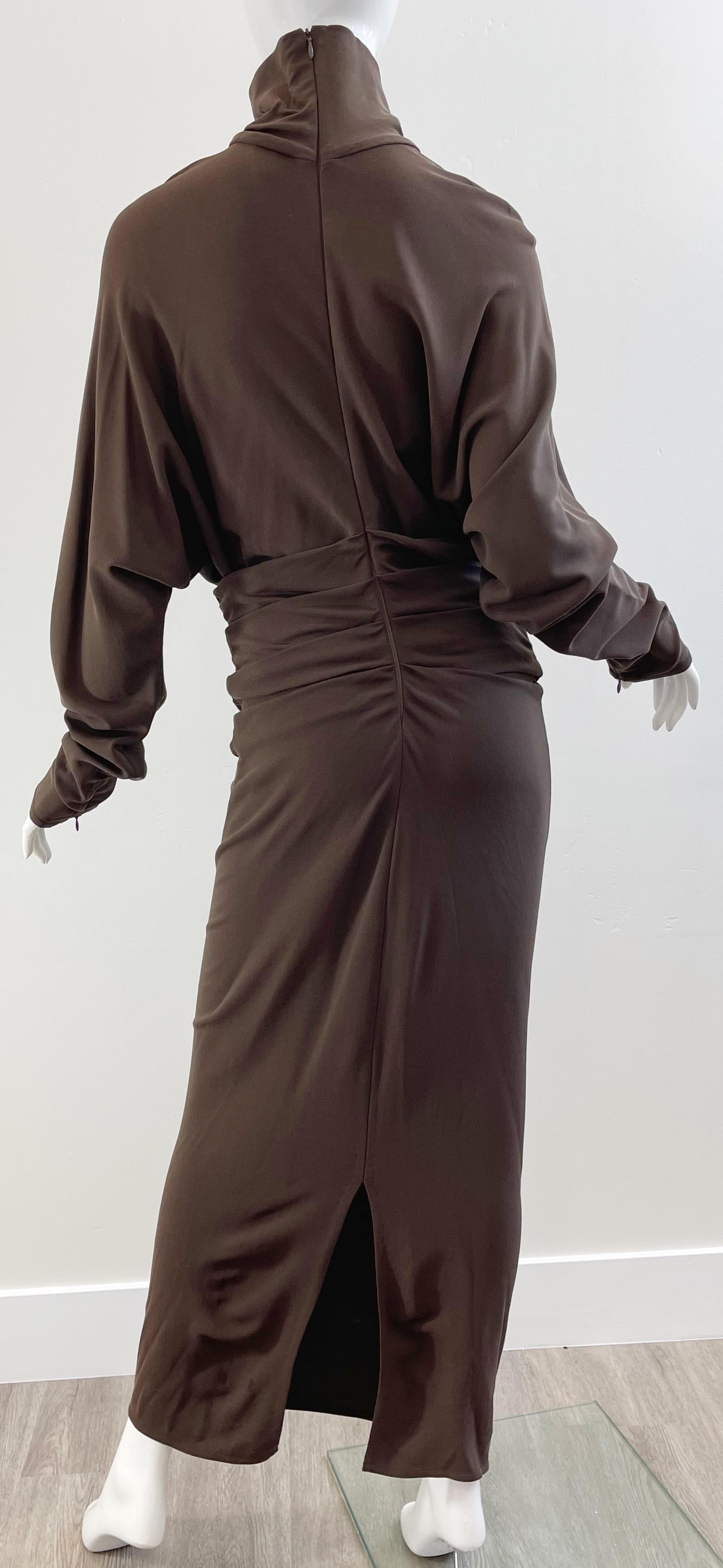 1990s Gianfranco Ferre Size 44 / 8 Brown Drop Waist Grommet Turtleneck 90s Gown For Sale 5