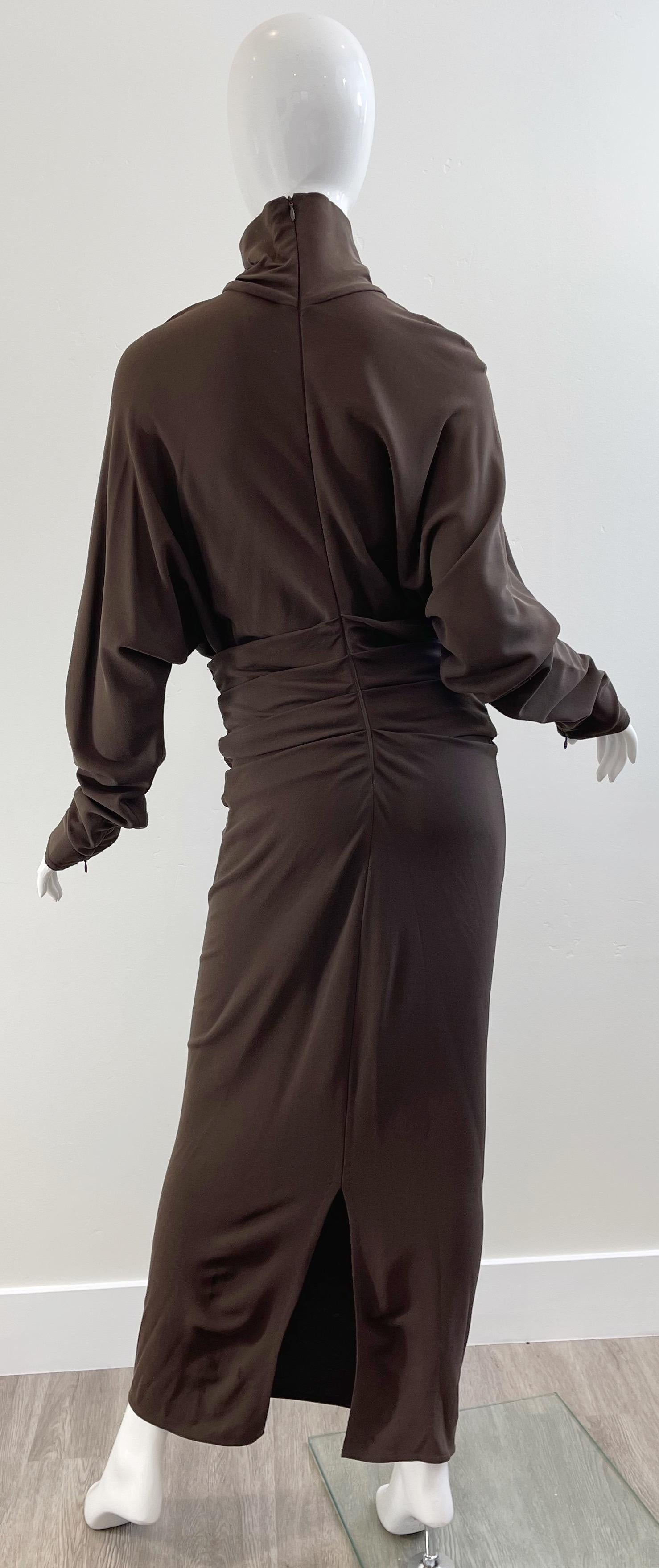 1990s Gianfranco Ferre Size 44 / 8 Brown Drop Waist Grommet Turtleneck 90s Gown For Sale 8