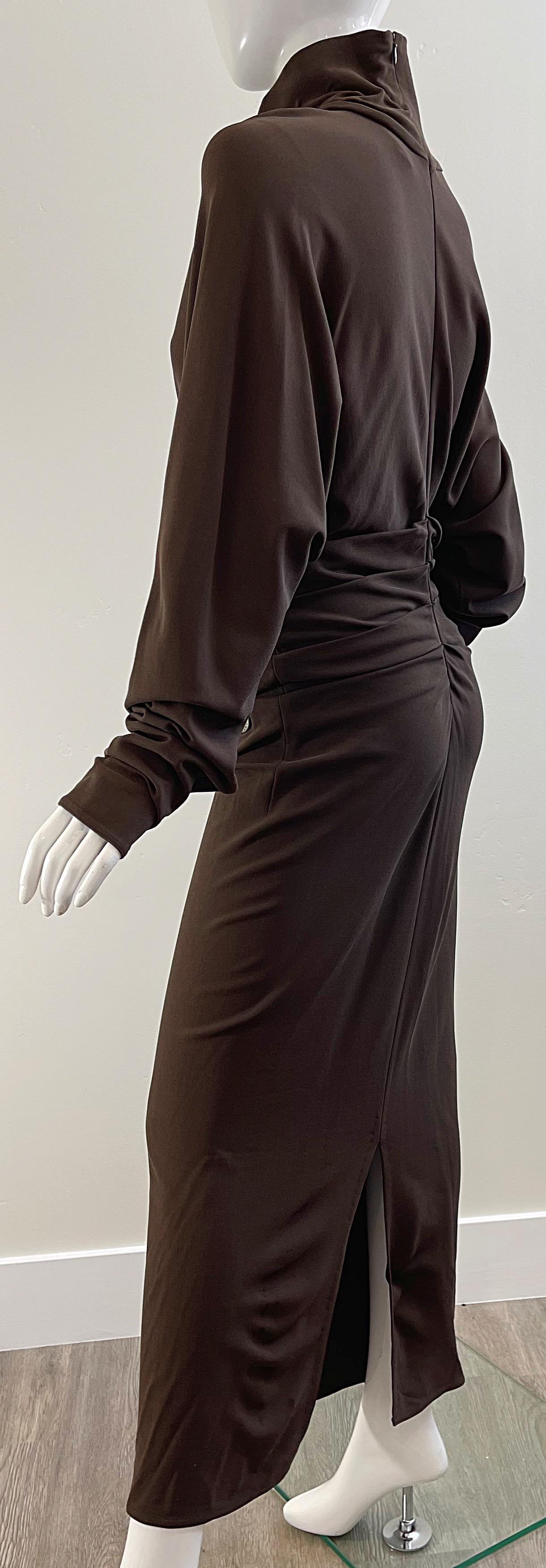 1990s Gianfranco Ferre Size 44 / 8 Brown Drop Waist Grommet Turtleneck 90s Gown For Sale 10