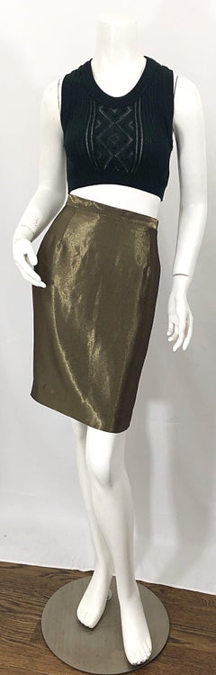 1990s Gianfranco Ferre Size 44 / 8 Metallic Bronze Gold High Waist Pencil Skirt