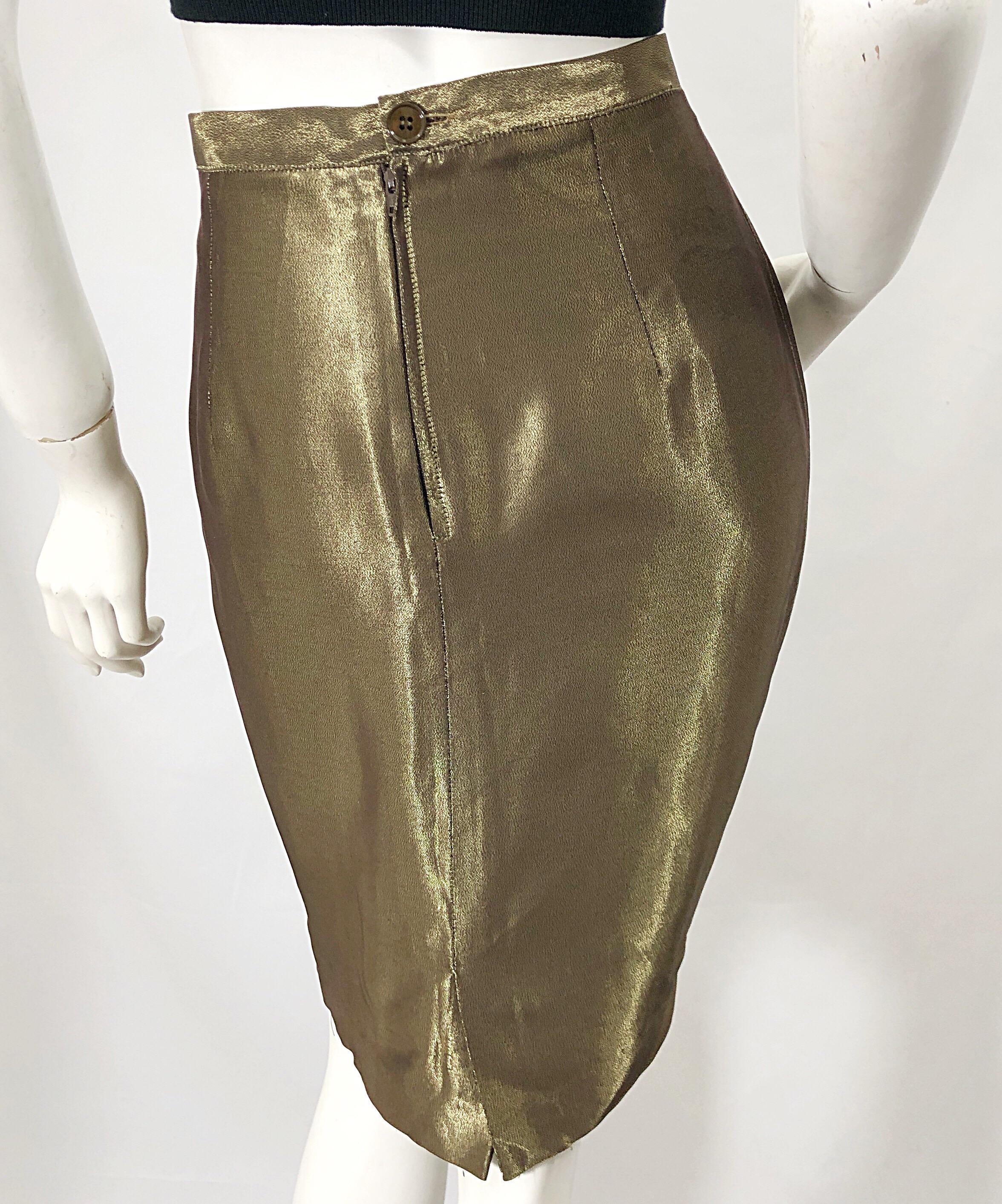 metallic gold pencil skirt