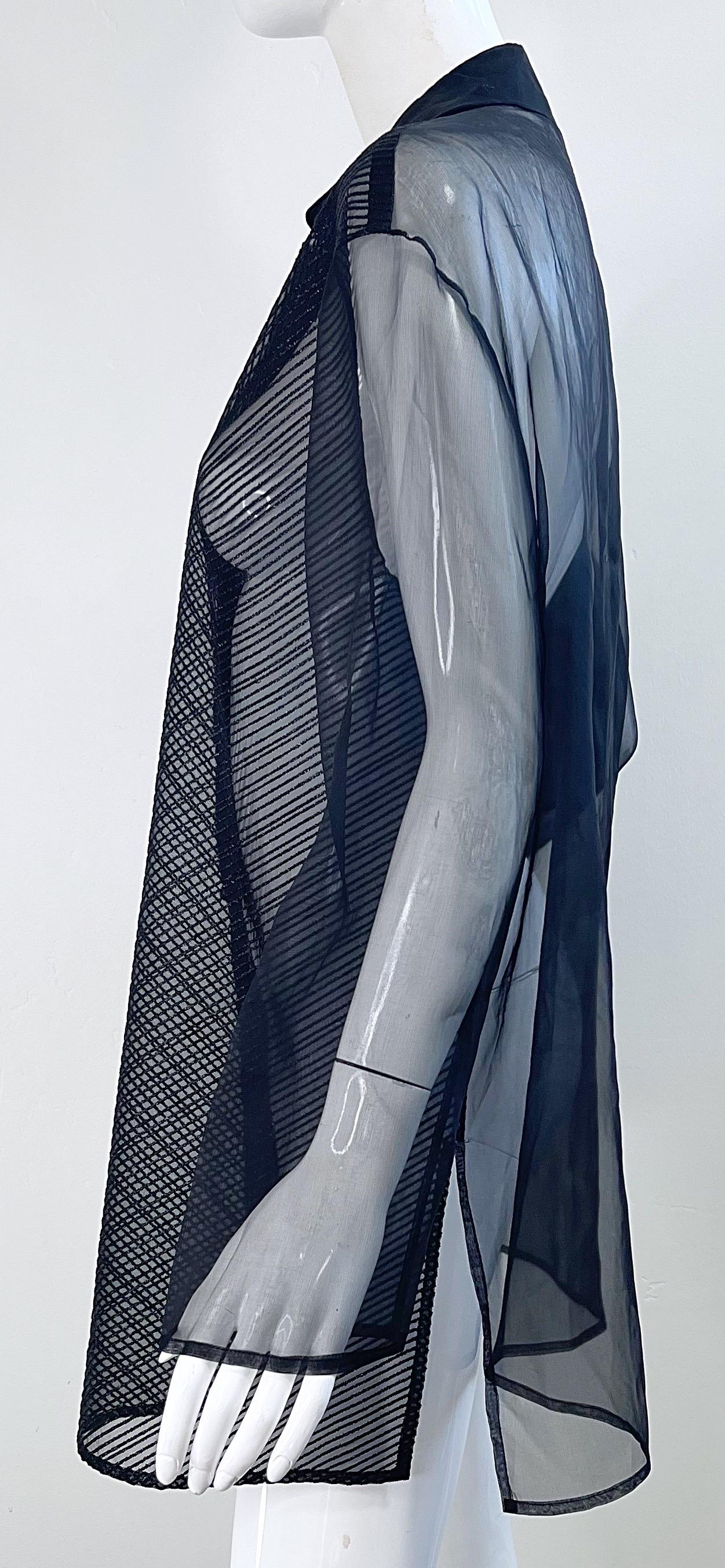 Chemisier vintage Gianfranco Ferre, taille 46 XL, en mousseline de soie noire transparente, années 1990 en vente 6