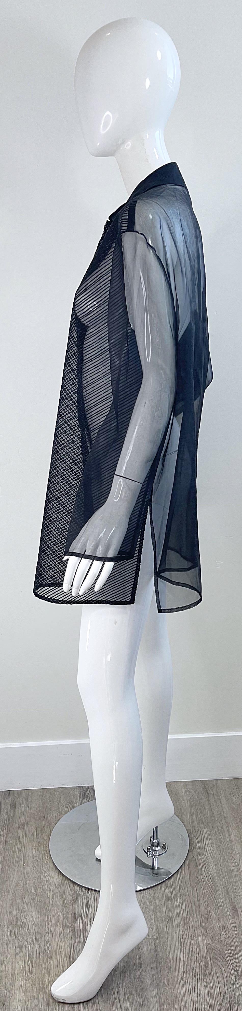 1990s Gianfranco Ferre Size 46 XL Black Sheer Silk Chiffon Blouse Vintage Shirt For Sale 2